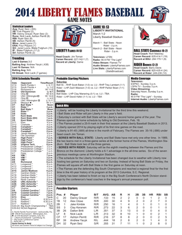 2014 Liberty Flames Baseball