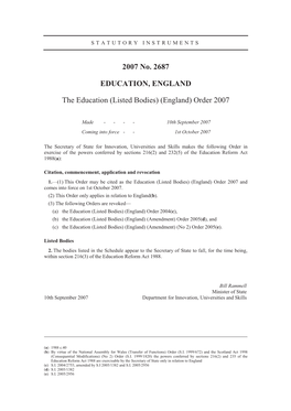 2007 No. 2687 EDUCATION, ENGLAND The