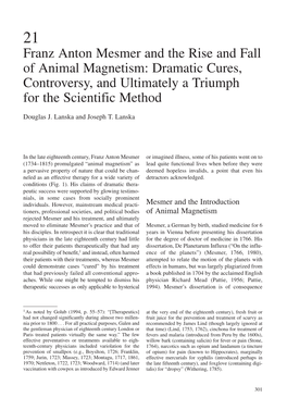 Franz Anton Mesmer and the Rise and Fall of Animal Magnetism: Dramatic Cures, Controversy, and Ultimately a Triumph for the Scientific Method