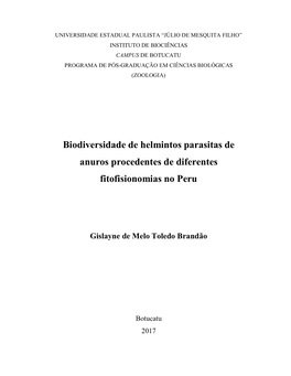 Biodiversidade De Helmintos Parasitas De Anuros Procedentes De Diferentes