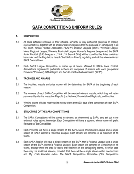 Safa Competitions Uniform Rules