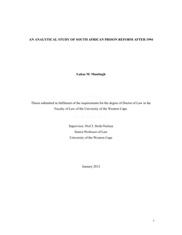 An Analytical Study of South African Prison Reform After 1994