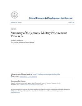 Summary of the Japanese Military Procurement Process, a Rexford L