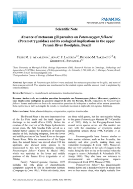 (Potamotrygonidae) and Its Ecological Implications in the Upper Paraná River Floodplain, Brazil