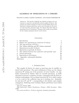 [Math.KT] 29 Jan 2004 Eol Aeψ Have Only We J Ojgto.Floigwr Faas Arsadsizr[]I Which in [3] Switzer and Harris Adams, of Work Following Conjugation