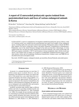 A Report of 12 Unrecorded Prokaryotic Species Isolated from Gastrointestinal Tracts and Feces of Various Endangered Animals in Korea