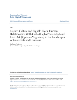 Ceiba Pentandra) and Live Oak (Quercus Virginiana) in the Landscapes of Guatemala and Louisiana