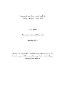 Automatic Morphosyntactic Analysis of Light Warlpiri Corpus Data Gina