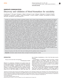 Discovery and Validation of Blood Biomarkers for Suicidality