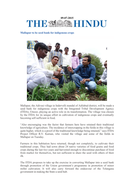 09-07-2015 Mallapur to Be Seed Bank for Indigenous Crops Mallapur, The