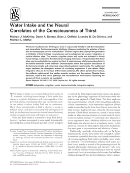 Water Intake and the Neural Correlates of the Consciousness of Thirst Michael J