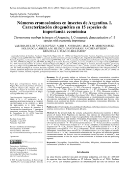 Números Cromosómicos En Insectos De Argentina. I. Caracterización Citogenética En 15 Especies De Importancia Económica / Ch