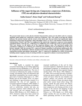 Influence of the Sugar-Loving Ant, Camponotus Compressus (Fabricius, 1787) on Soil Physico-Chemical Characteristics