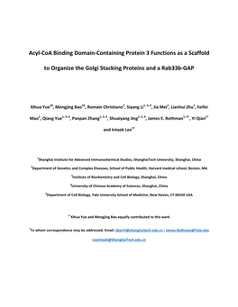 Acyl-Coa Binding Domain-Containing Protein 3 Functions As a Scaffold To