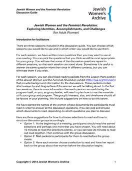 Jewish Women and the Feminist Revolution Discussion Guide