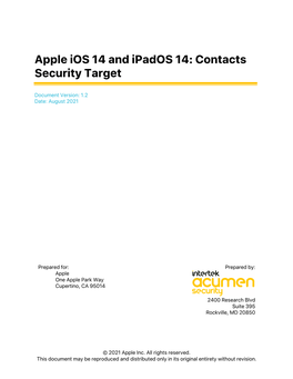 Apple Ios 14 and Ipados 14: Contacts Security Target