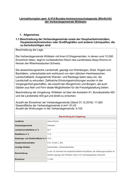 Lärmaktionsplan Gem. § 47D Bundes-Immissionsschutzgesetz (Bimschg) Der Verbandsgemeinde Wöllstein