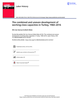 The Combined and Uneven Development of Working-Class Capacities in Turkey, 1960–2016