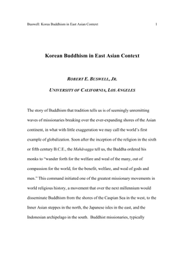 Korean Buddhism in East Asian Context