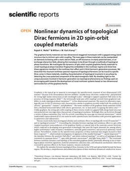 Nonlinear Dynamics of Topological Dirac Fermions in 2D Spin-Orbit Coupled Materials