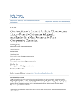 Construction of a Bacterial Artificial Chromosome Library from the Spikemoss Selaginella Moellendorffii: a New Resource for Plant Comparative Genomics