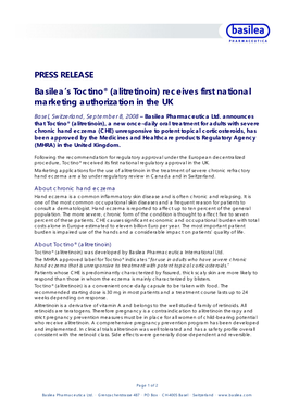 PRESS RELEASE Basilea's Toctino® (Alitretinoin) Receives First National Marketing Authorization in the UK