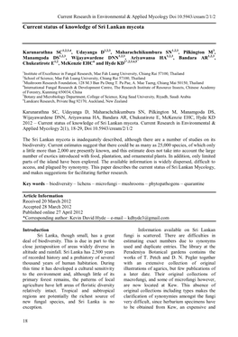 Current Status of Knowledge of Sri Lankan Mycota