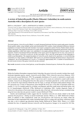 A Review of Galaxiella Pusilla (Mack) (Teleostei: Galaxiidae) in South-Eastern Australia with a Description of a New Species