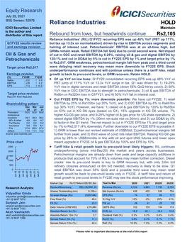 Reliance Industries HOLD