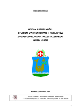 Ocena Aktualności Studium Uwarunkowań I Kierunków Zagospodarowania Przestrzennego Gminy Cisek