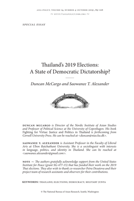 Thailand's 2019 Elections: a State of Democratic Dictatorship?