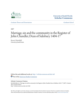 Marriage, Sin and the Community in the Register of John Chandler, Dean of Salisbury 1404-17 Byron J