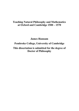 Teaching Natural Philosophy and Mathematics at Oxford and Cambridge 1500 – 1570