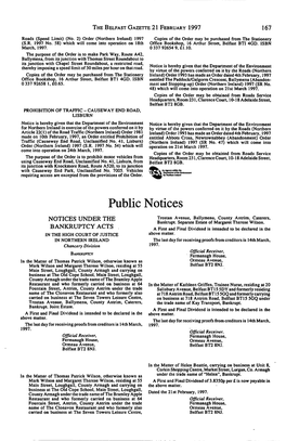 Public Notices NOTICES UNDER the Trostan Avenue, Ballymena, County Antrim, Caterers, Bankrupt