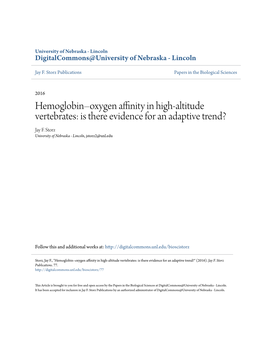 Hemoglobin–Oxygen Affinity in High-Altitude Vertebrates: Is There Evidence for an Adaptive Trend? Jay F