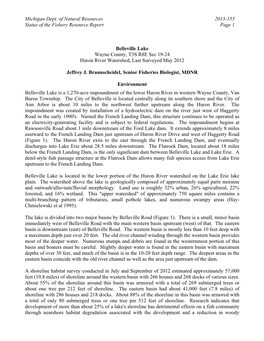 Status of Fishery Report Belleville Lake 2013-155