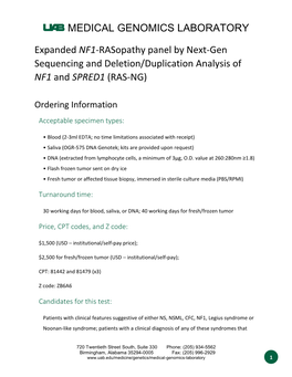 MEDICAL GENOMICS LABORATORY Expanded NF1-Rasopathy Panel