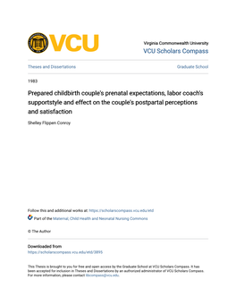 Prepared Childbirth Couple's Prenatal Expectations, Labor Coach's Supportstyle and Effect on the Couple's Postpartal Perceptions and Satisfaction