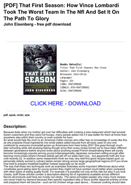 [PDF] That First Season: How Vince Lombardi Took the Worst Team in the Nfl and Set It on the Path to Glory John Eisenberg - Free Pdf Download