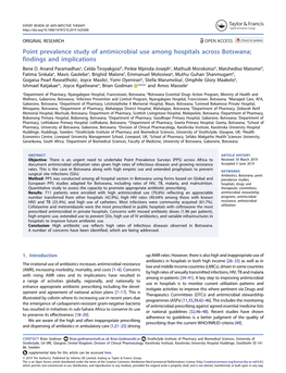 Point Prevalence Study of Antimicrobial Use Among Hospitals Across Botswana; Findings and Implications Bene D