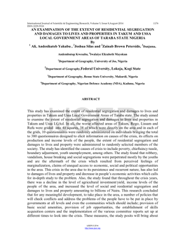 An Examination of the Extent of Residential Segregation and Damages to Lives and Properties in Takum and Ussa Local Government A