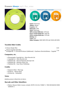 Erasure Always Mp3, Flac, Wma