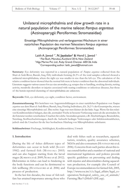 Unilateral Microphthalmia and Slow Growth Rate in a Natural Population of the Marine Teleost Pampus Argenteus (Actinopterygii: Perciformes: Stromateidae)