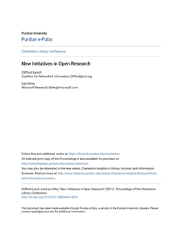 New Initiatives in Open Research