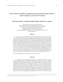 Late Cretaceous Adakitic Magmatism in East-Central Sonora, Mexico, and Its Relation to Cu-Zn-Ni-Co Skarns