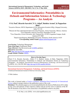 Environmental Informatics: Potentialities in Ischools and Information Science & Technology Programs— an Analysis