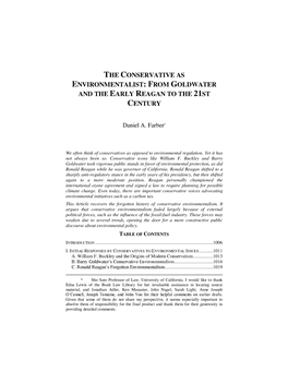 The Conservative As Environmentalist: from Goldwater and the Early Reagan to the 21St Century