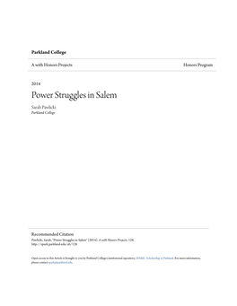 Power Struggles in Salem Sarah Pawlicki Parkland College