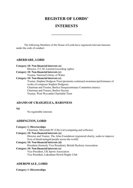 Register of Lords' Interests