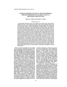 Genetic Dif1ferentiation in Trans-Floridian Species Complexes of Sesarma and Uca (Decapoda: Brachyura)